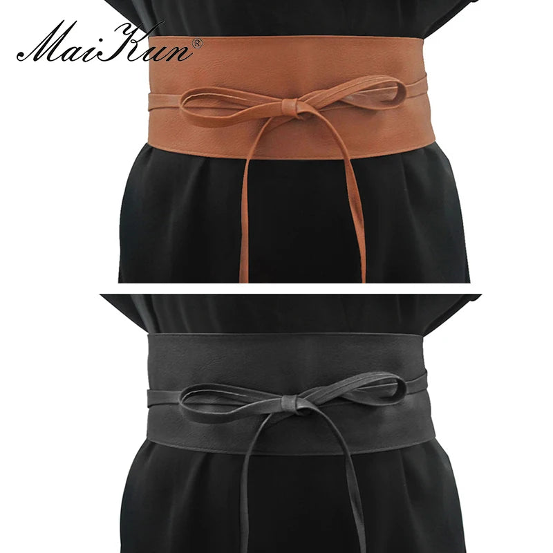 Women's leather belt with adjustable bow in Boho and Obi style