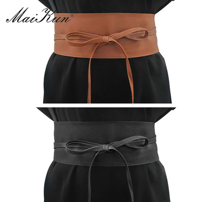 Women's leather belt with adjustable bow in Boho and Obi style
