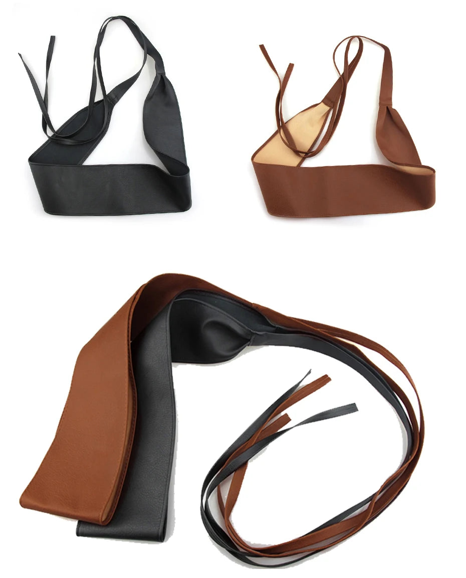 Women's leather belt with adjustable bow in Boho and Obi style