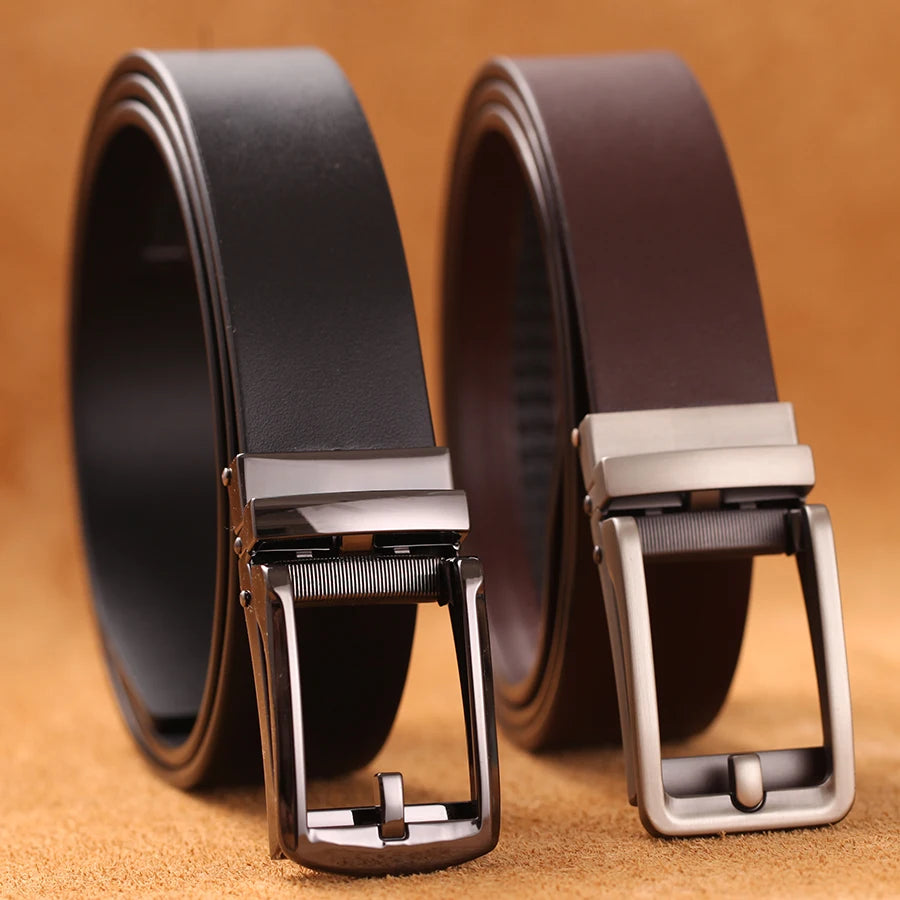 High-quality luxury genuine leather men's belt with automatic buckle, ideal for dress pants
