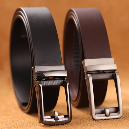 High-quality luxury genuine leather men's belt with automatic buckle, ideal for dress pants