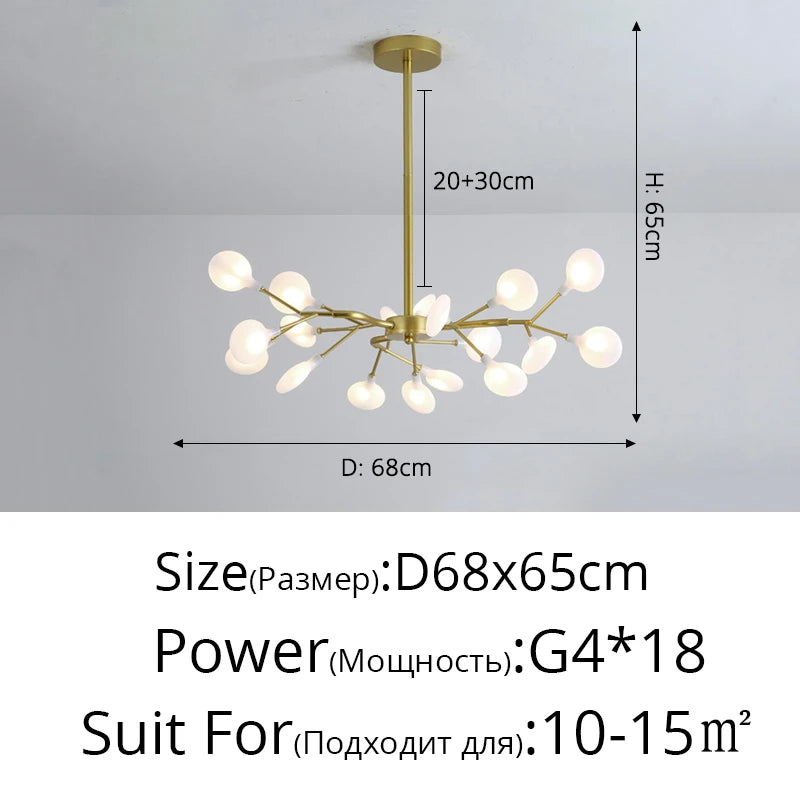 Modern and stunning Nordic-style LED ceiling light with 54 gold G9 bulbs, ideal for living rooms and bedrooms. Luxurious interior decoration