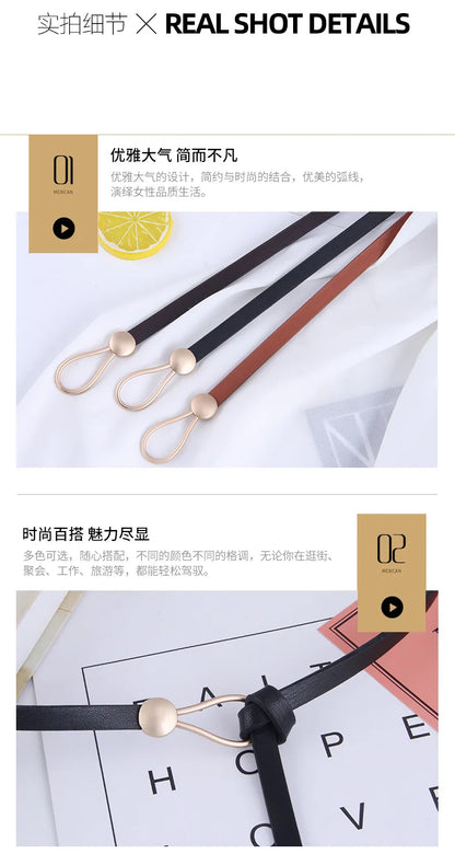 Women's leather belt with a stylish and versatile metal buckle, ideal for pairing with dresses, coats, and sweaters