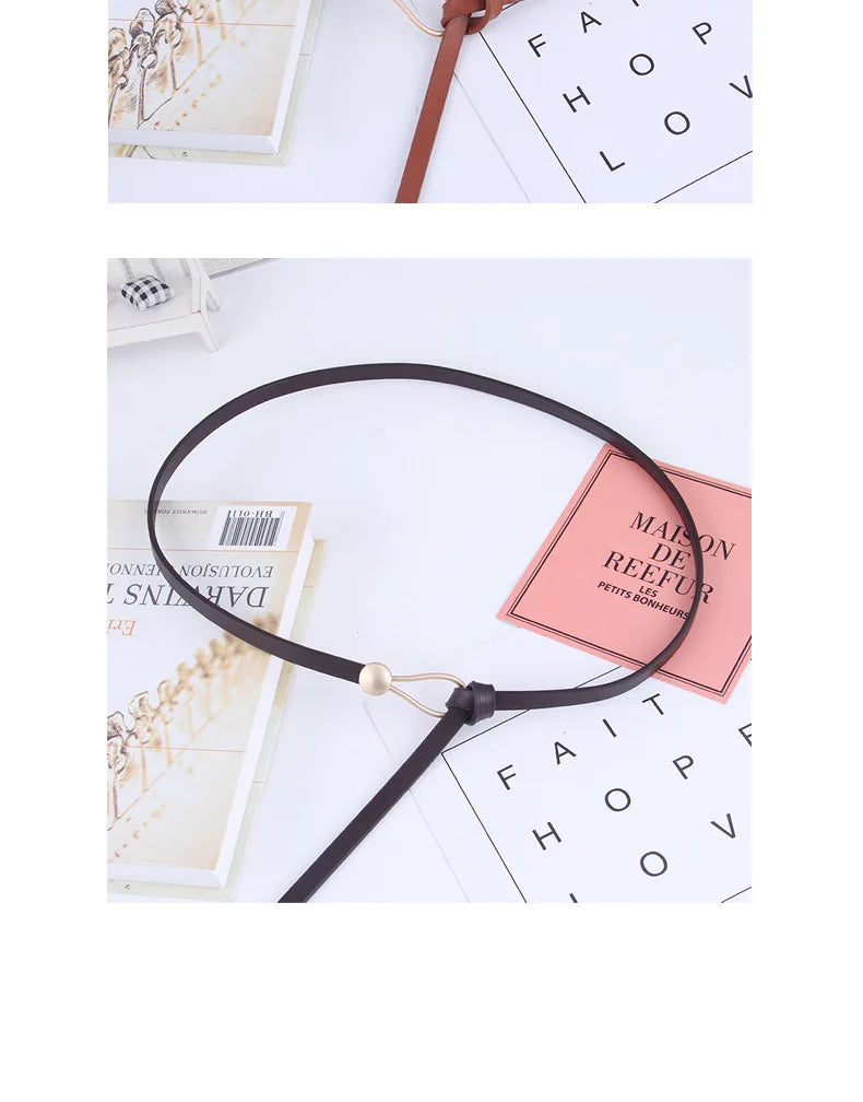 Women's leather belt with a stylish and versatile metal buckle, ideal for pairing with dresses, coats, and sweaters