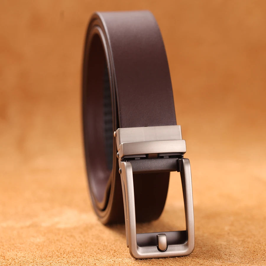 High-quality luxury genuine leather men's belt with automatic buckle, ideal for dress pants