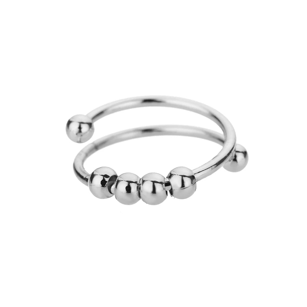 Adjustable Anti-Stress Ring for Women – Open Design with Spinning Beads, 18k Gold-Plated Stainless Steel
