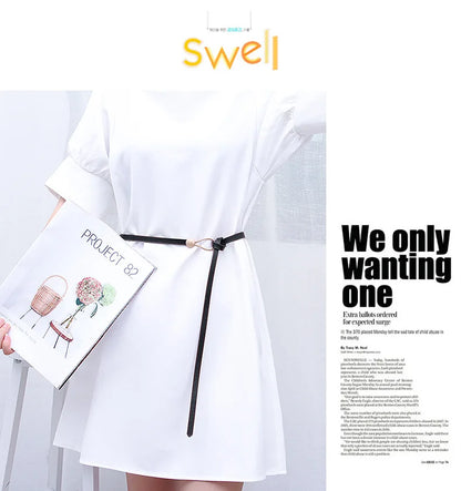Women's leather belt with a stylish and versatile metal buckle, ideal for pairing with dresses, coats, and sweaters