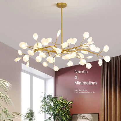 Modern and stunning Nordic-style LED ceiling light with 54 gold G9 bulbs, ideal for living rooms and bedrooms. Luxurious interior decoration