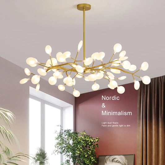 Modern and stunning Nordic-style LED ceiling light with 54 gold G9 bulbs, ideal for living rooms and bedrooms. Luxurious interior decoration