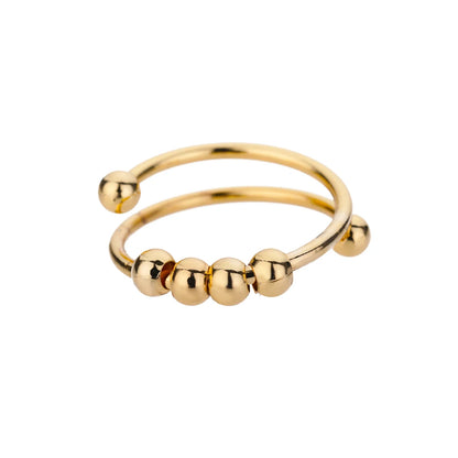 Adjustable Anti-Stress Ring for Women – Open Design with Spinning Beads, 18k Gold-Plated Stainless Steel