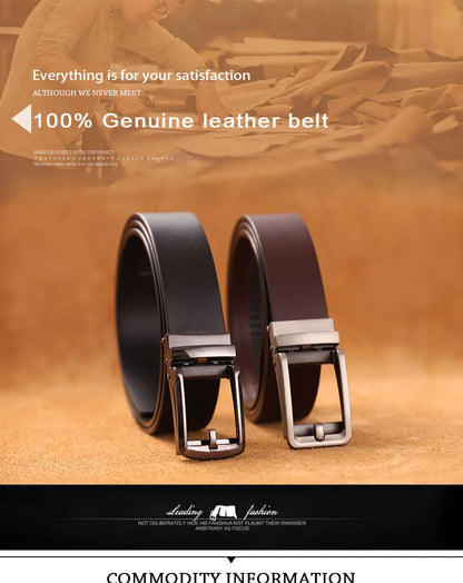 High-quality luxury genuine leather men's belt with automatic buckle, ideal for dress pants