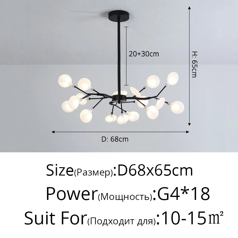 Modern and stunning Nordic-style LED ceiling light with 54 gold G9 bulbs, ideal for living rooms and bedrooms. Luxurious interior decoration