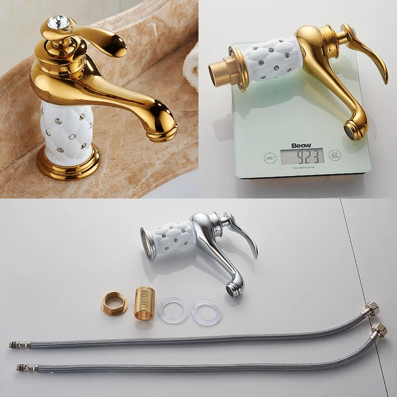 Bathroom faucet with antique bronze finish, made of solid brass, for washbasin, with single lever and water mixer