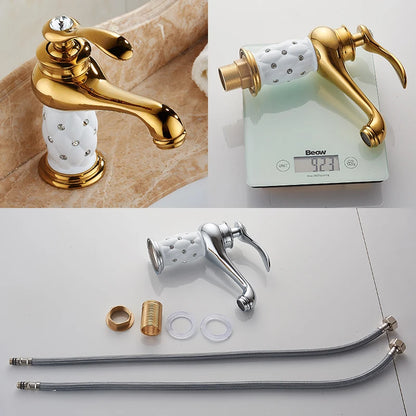 Bathroom faucet with antique bronze finish, made of solid brass, for washbasin, with single lever and water mixer