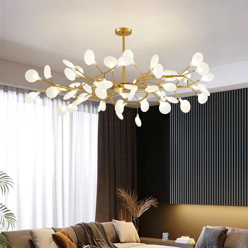 Modern and stunning Nordic-style LED ceiling light with 54 gold G9 bulbs, ideal for living rooms and bedrooms. Luxurious interior decoration