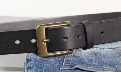 Vintage luxury men's belt, handmade from cowhide leather with a copper buckle, Cinturon Gotico model, versatile for wearing with jeans and other casual outfits
