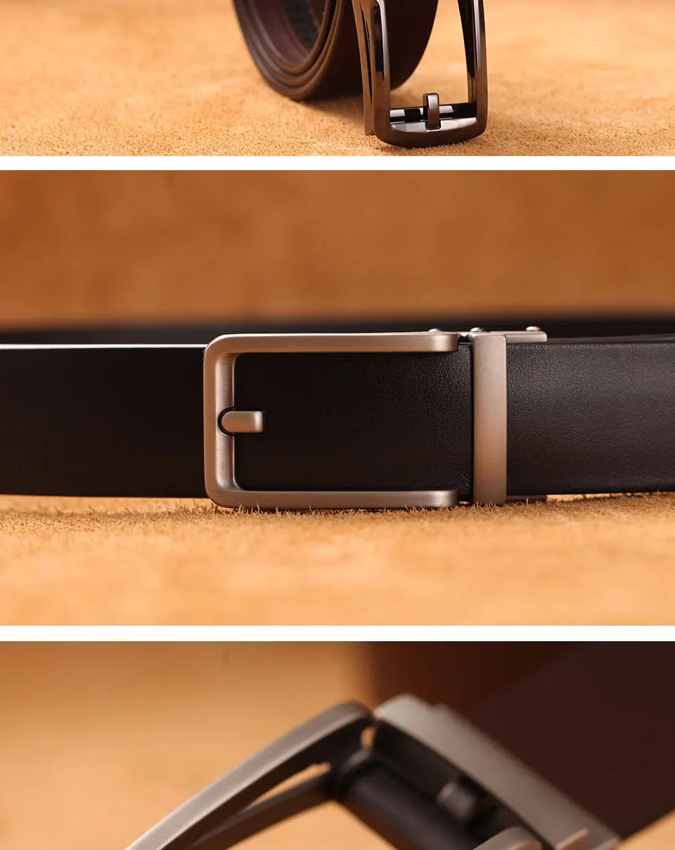 High-quality luxury genuine leather men's belt with automatic buckle, ideal for dress pants