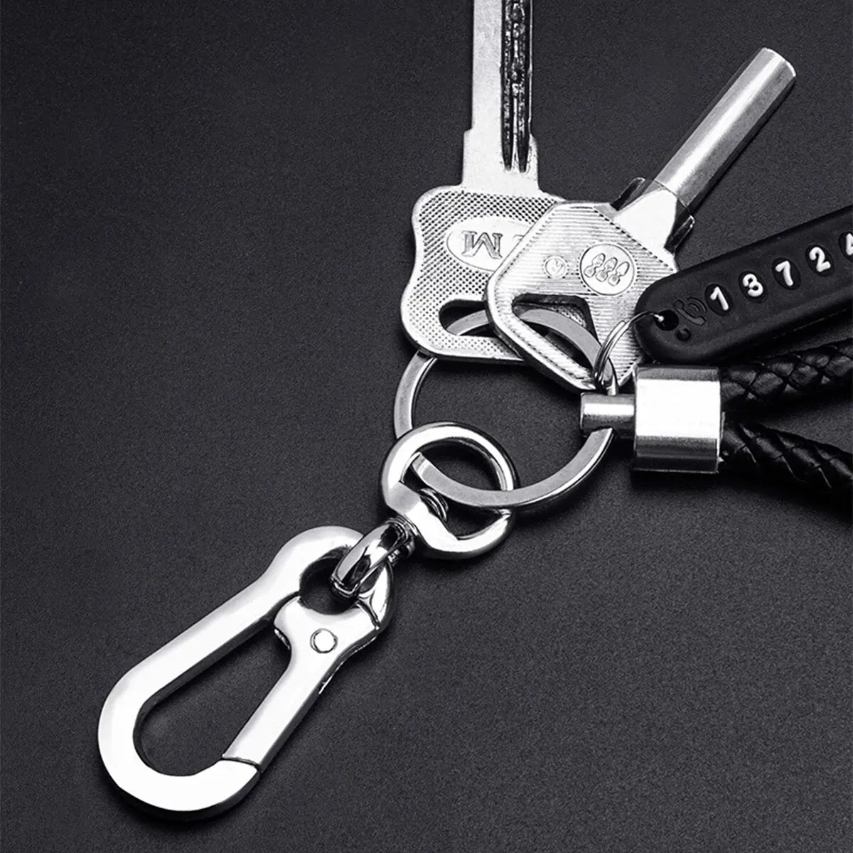 Modern DIY cell phone plate pendant keychain for men, made of braided leather cord, anti-loss accessory for car keys