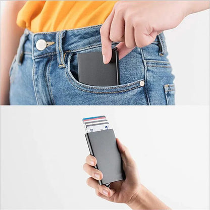 Slim and minimalist metal RFID card holder for men and women