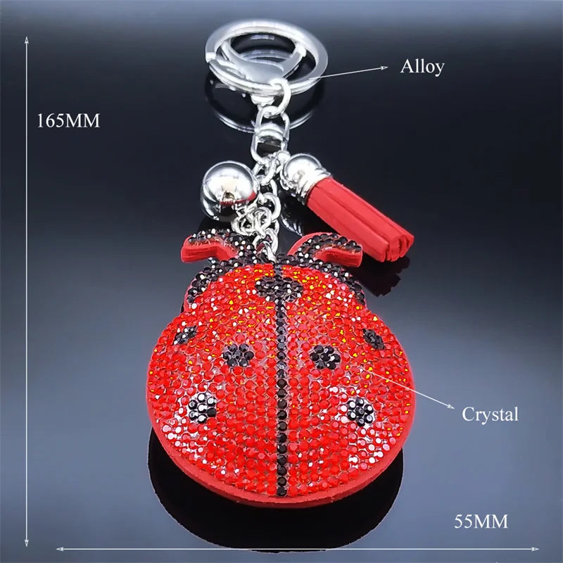 Ladybug keychain with a beautiful and charming crystal pendant