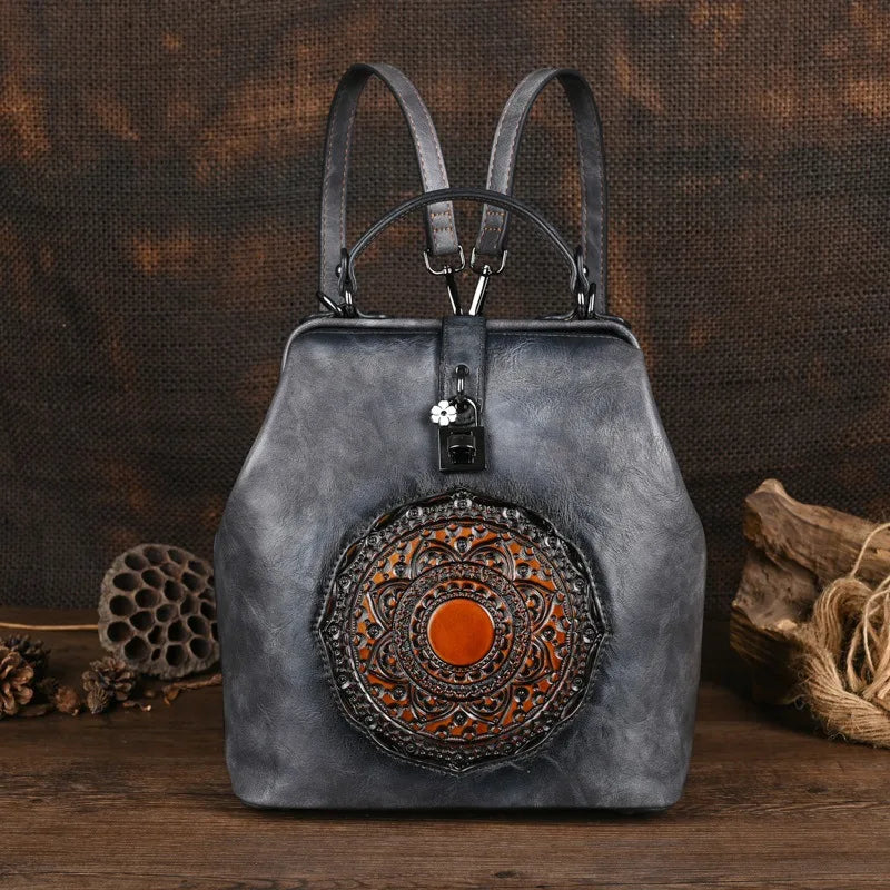 Women's vintage leather backpack, luxurious and elegant