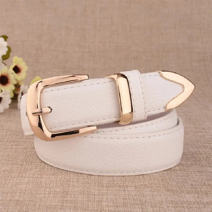 High-quality women's leather belt with a vintage buckle