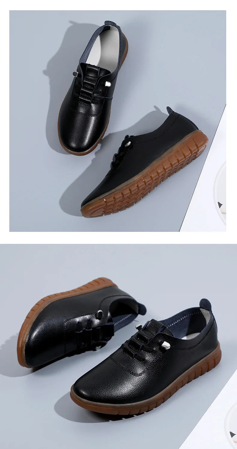 Women's casual sneakers, ballet flat style, made of genuine leather