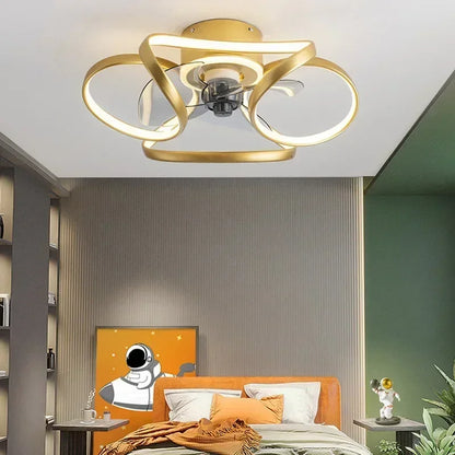 Smart Nordic ceiling fan with LED light, dimmable and silent, with remote control. Bedroom lighting