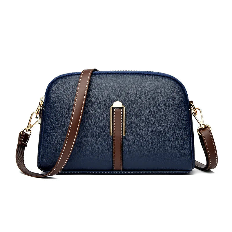 Women's genuine leather handbag with flap, luxurious, messenger style, crossbody