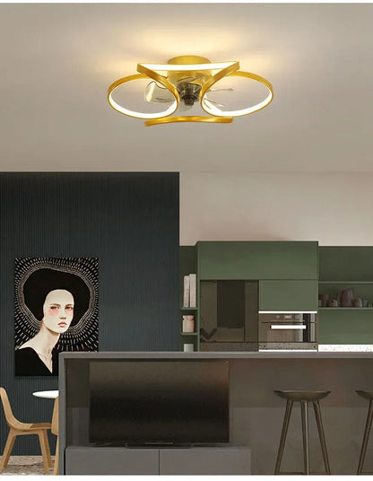 Smart Nordic ceiling fan with LED light, dimmable and silent, with remote control. Bedroom lighting