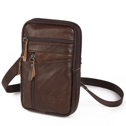 Men's small, crossbody PU leather waist bag for cell phone and other items