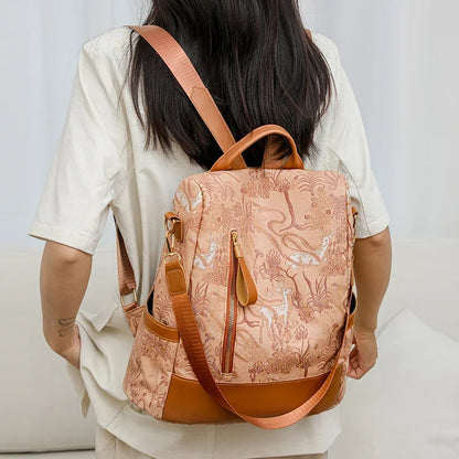 Women's Leather Backpack with Anti-Theft Design and Color-Blocking Style – Multifunctional with Large Capacity