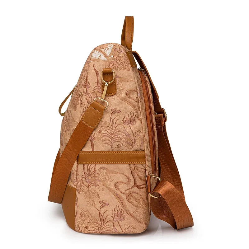 Women's Leather Backpack with Anti-Theft Design and Color-Blocking Style – Multifunctional with Large Capacity