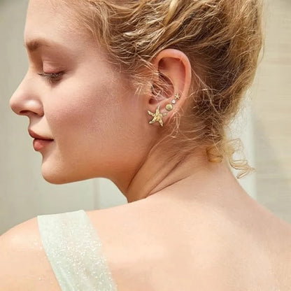 Set of 9 pairs of gold hoop earrings for women, open with hypoallergenic pearls
