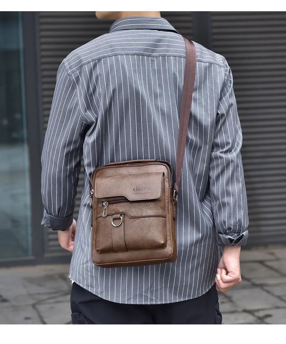 Men's crossbody bag with zipper closure, made of synthetic leather and with ample storage capacity