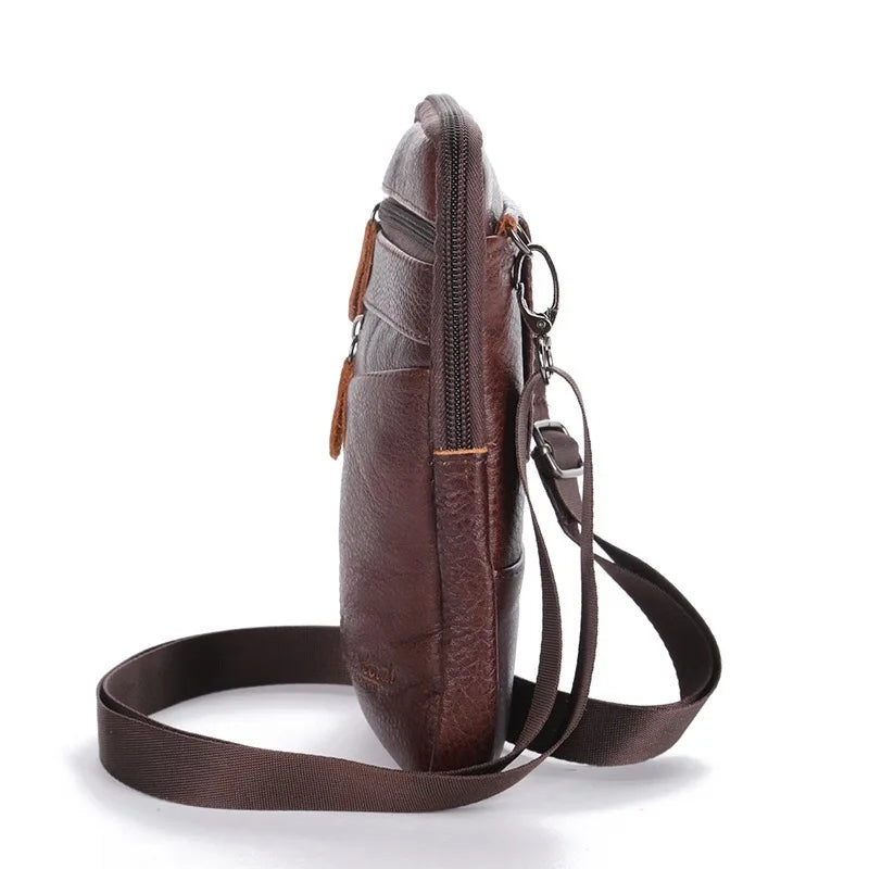Men's small, crossbody PU leather waist bag for cell phone and other items
