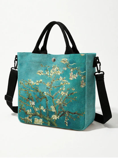 Women's Canvas Tote Bag Featuring Van Gogh's "Almond Blossom" – Crossbody and Hand-Carry with Removable Strap for Everyday Use and Shopping