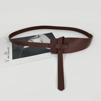 High-quality women's belt in soft leather with a knot, long and wide band, ideal for wearing with coats and dresses
