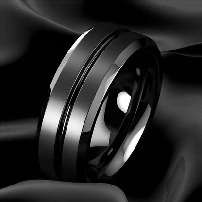 Men's 8mm black stainless steel ring