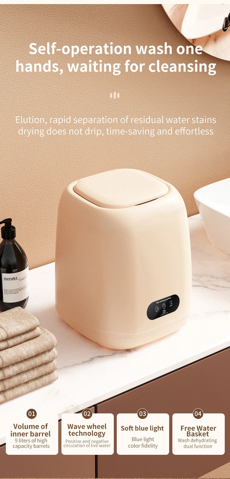Fully Automatic Portable Mini Washer with Spin-Dry Function (220V) for Underwear and Children's Clothing