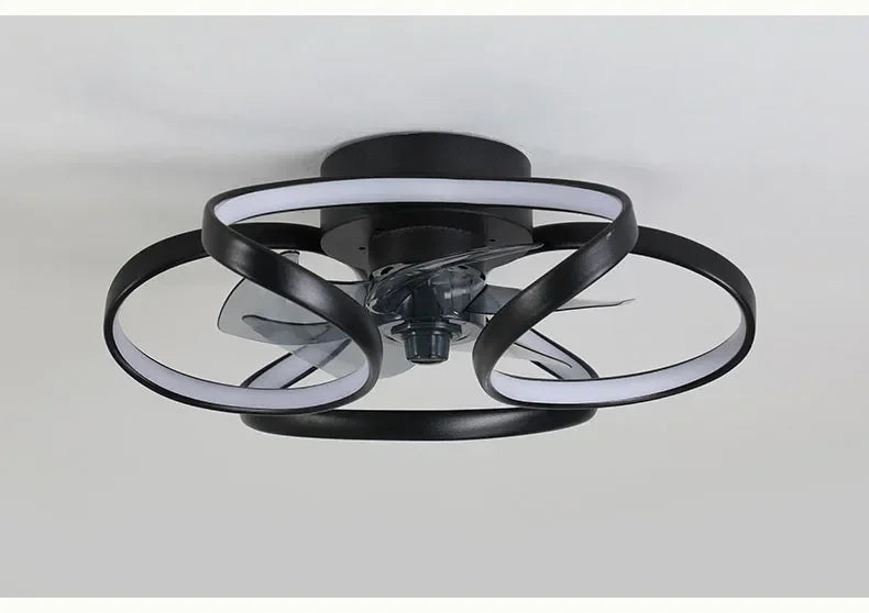 Smart Nordic ceiling fan with LED light, dimmable and silent, with remote control. Bedroom lighting