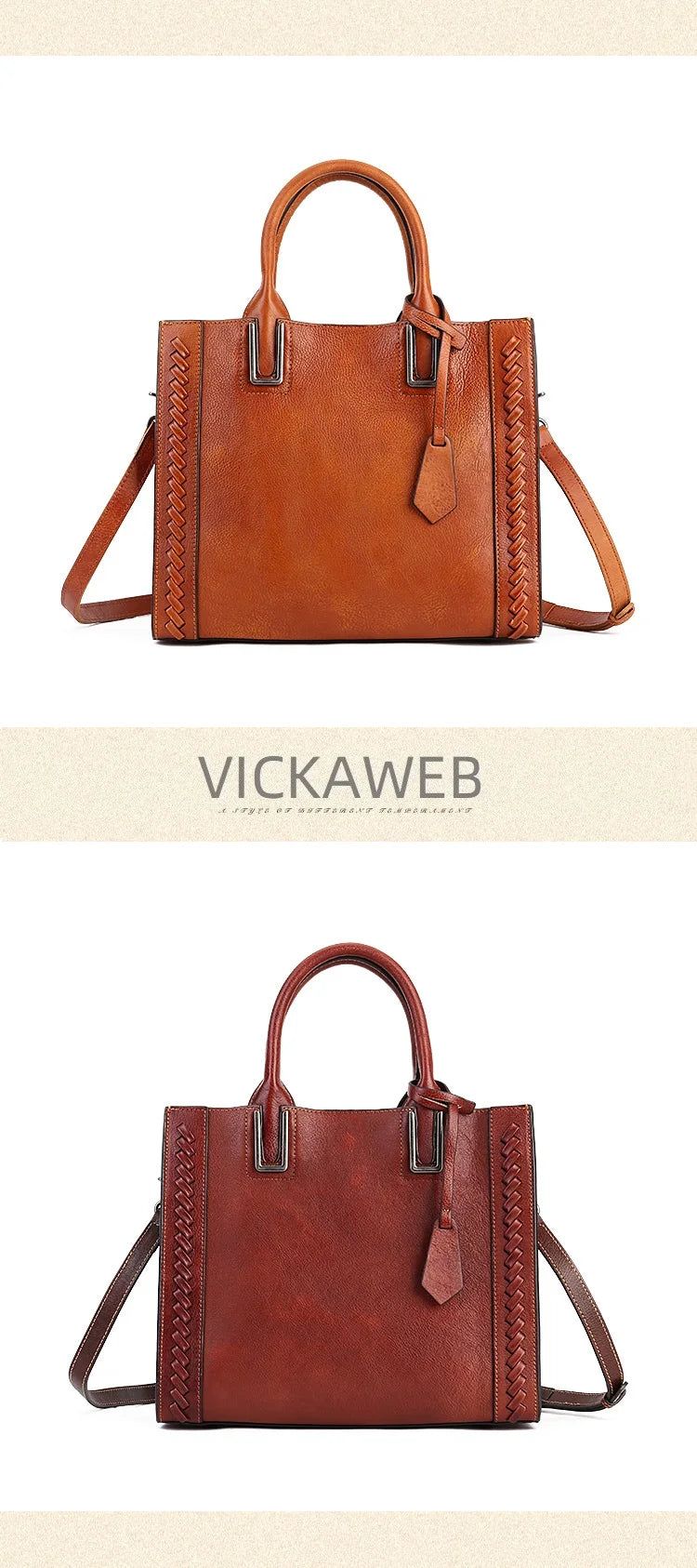 Women's genuine leather shopper bag with zipper closure