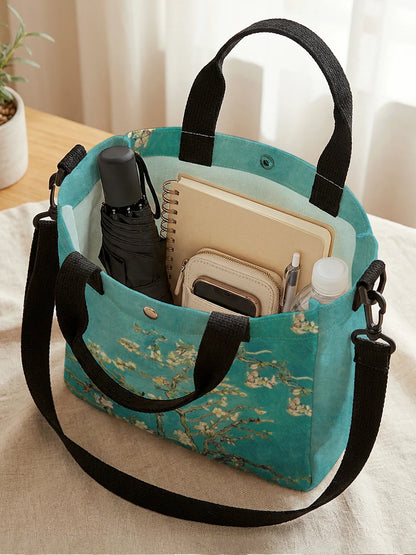 Women's Canvas Tote Bag Featuring Van Gogh's "Almond Blossom" – Crossbody and Hand-Carry with Removable Strap for Everyday Use and Shopping