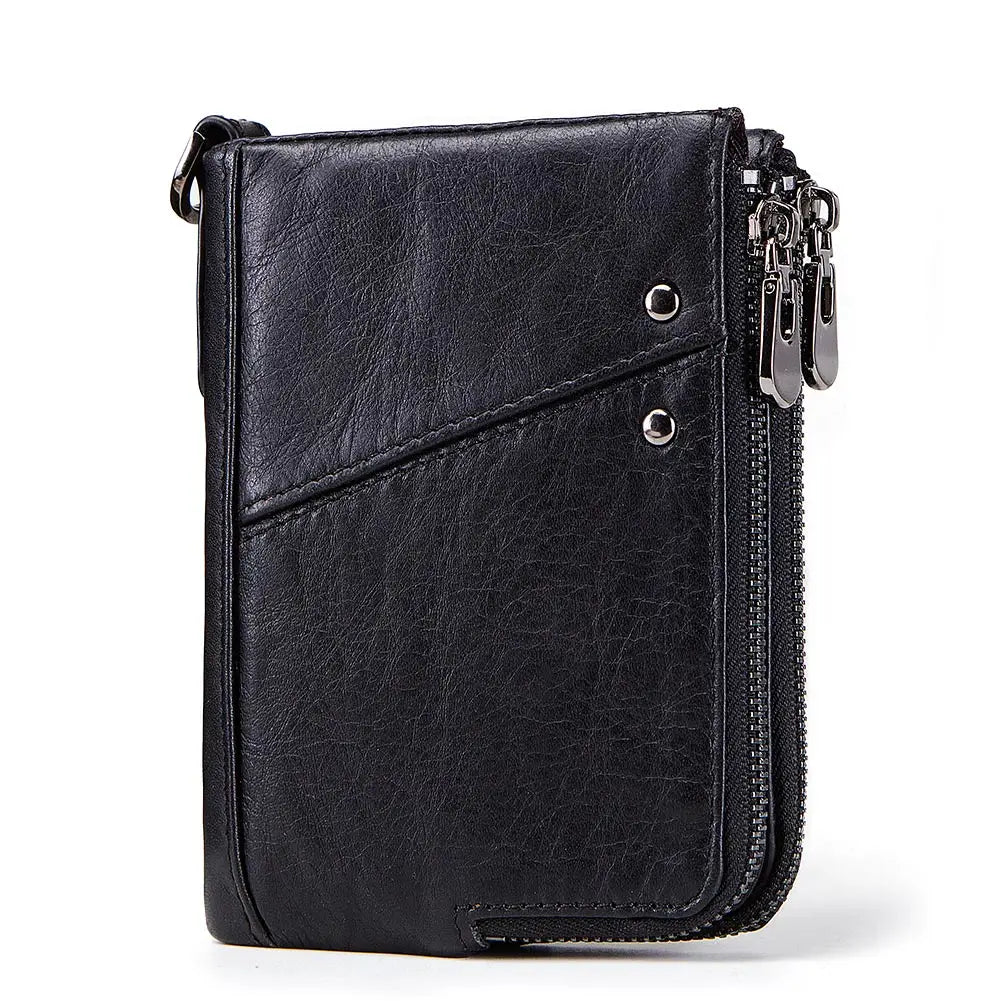Unisex wallet in genuine leather, compact, with a sophisticated design and RFID-protected compartment for cards