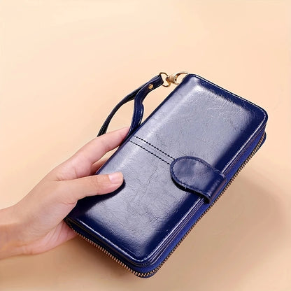 Women's leather wallet with coin and card compartments, available in a variety of colors.