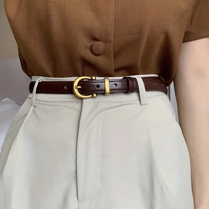 Women's casual vintage leather belt with classic oval buckle