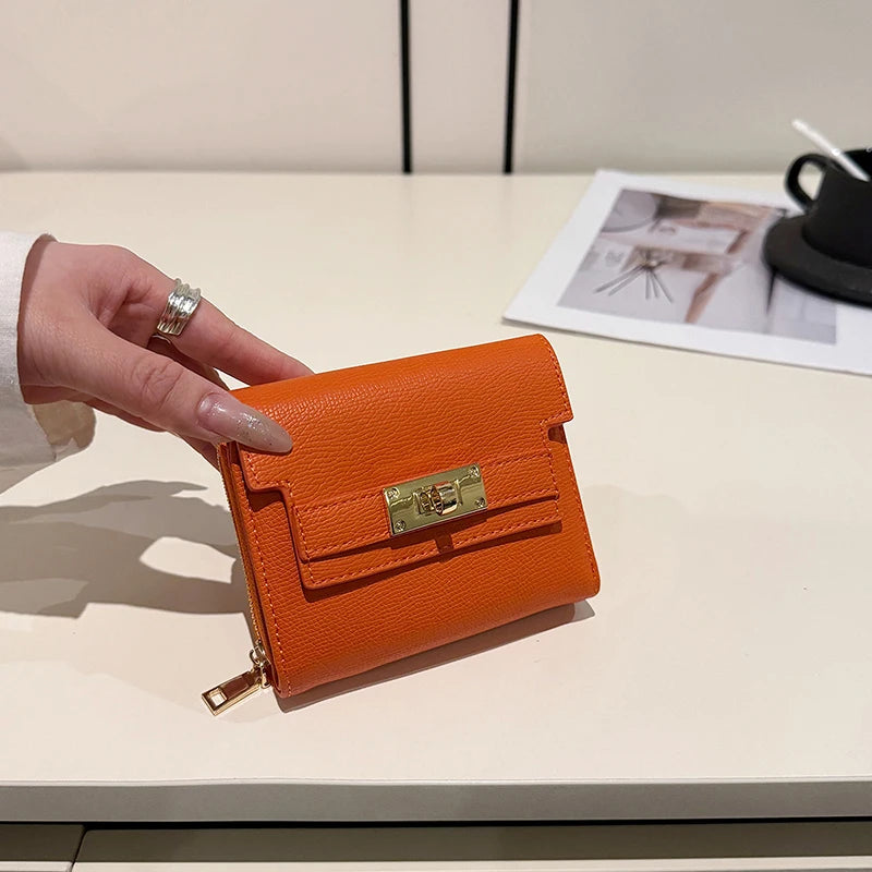 Retro women's wallet with multiple card slots, multifunctional with three folds.