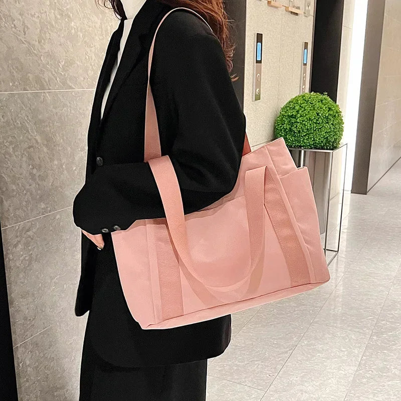 Bolsa de ombro de grande capacidade para mulheres, bolsa casual de nylon durável com vários bolsos, sacola de viagem leve
