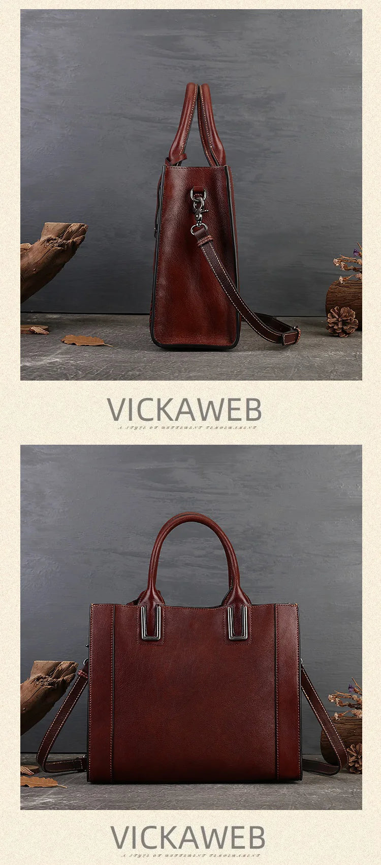 Women's genuine leather shopper bag with zipper closure