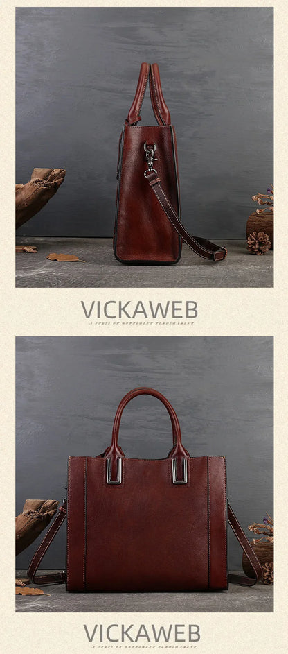 Women's genuine leather shopper bag with zipper closure